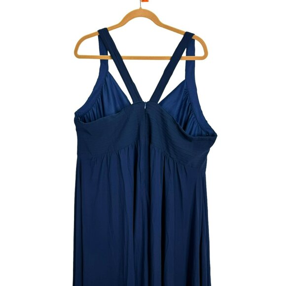 Roiii Women's Sz XL Elegant Navy Blue Chiffon Maxi Dress Cross-Back Straps - Picture 14 of 15